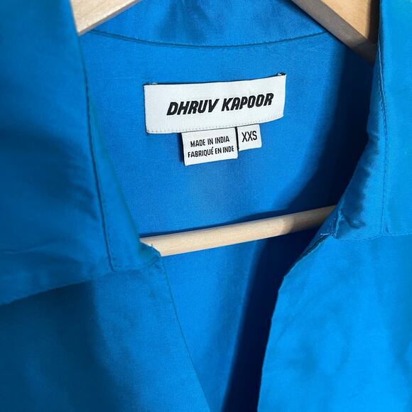 Dhruv Kapoor Puff Sleeve Midi Dress XXS Blue Metallic Tiered Pockets Cocktail - Picture 8 of 14